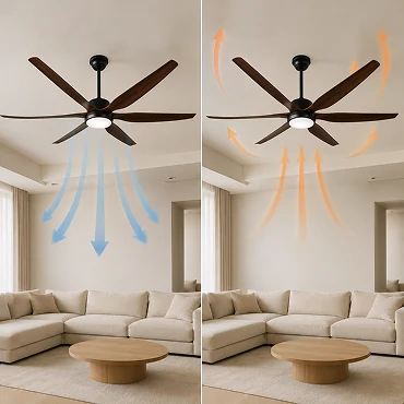 66 inch wood blade big ceiling fan light system with 3CCT LED lighting offering warm neutral and cool color temperature options for modern interior spaces