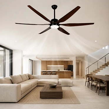 66 inch wood blade big ceiling fan light system showing DC motor advanced airflow performance designed for energy efficient large residential and commercial ventilation use