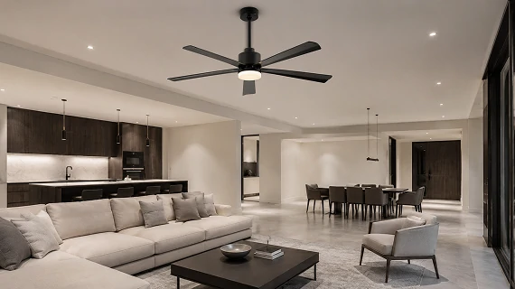 66 inch wood blade big ceiling fan light system installed in large modern residential and commercial interior demonstrating strong airflow performance and engineering capability for big projects