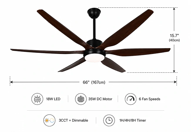 66 inch wood blade big ceiling fan light system installed in multiple modern interior spaces showing versatile applications for bedrooms living rooms and open concept homes