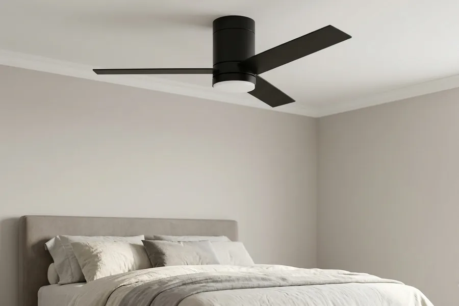 Modern bedroom ceiling fan motor design for quiet master bedroom comfort