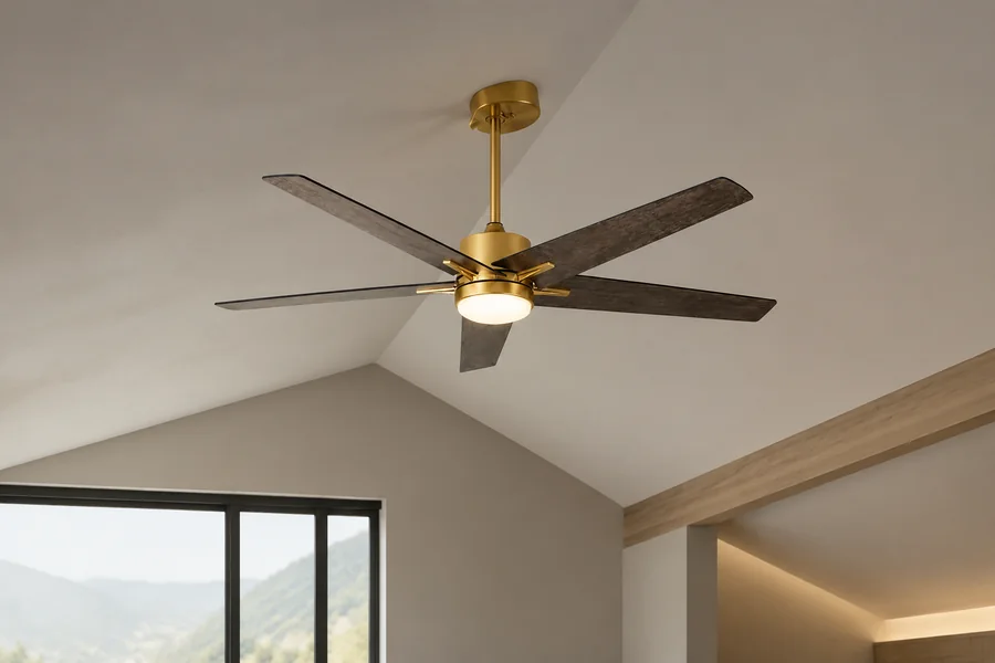 Ceiling fan light installed on a sloped ceiling mount
