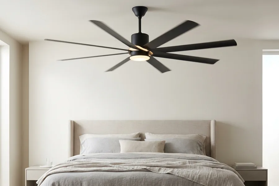 Bedroom ceiling fan showing airflow and blade design beyond blade span