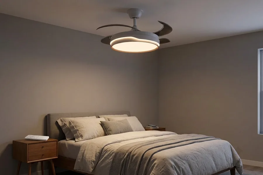 Bedroom ceiling fan with comfortable lighting and remote control for sleeping