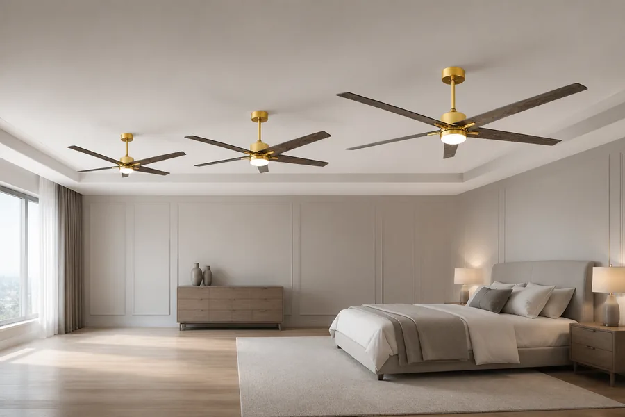 Bedroom ceiling fan blade span matched to room size