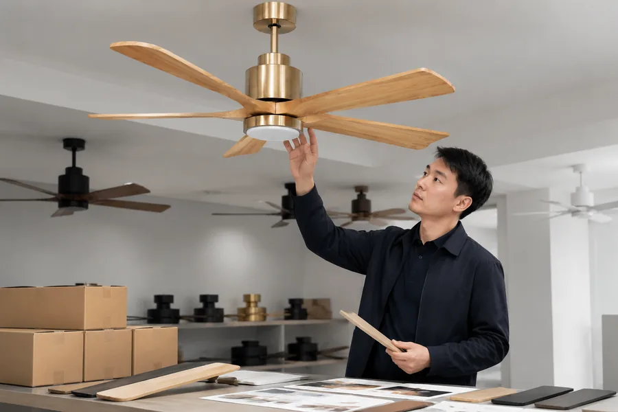 Importer reviewing bedroom ceiling fan products for residential markets