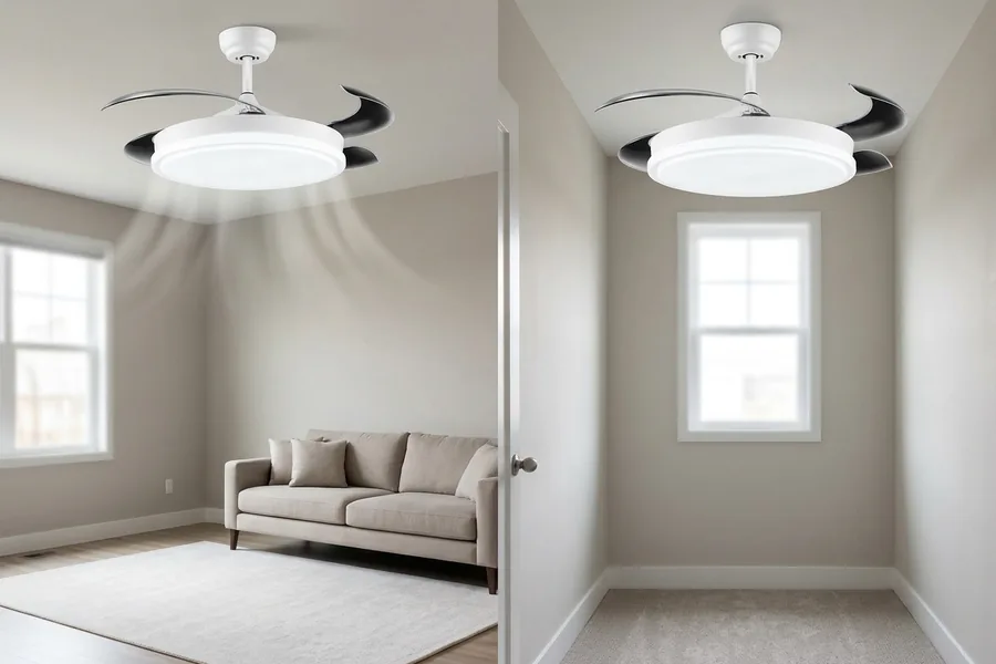 Balanced ceiling fan size compared with oversized airflow in a room