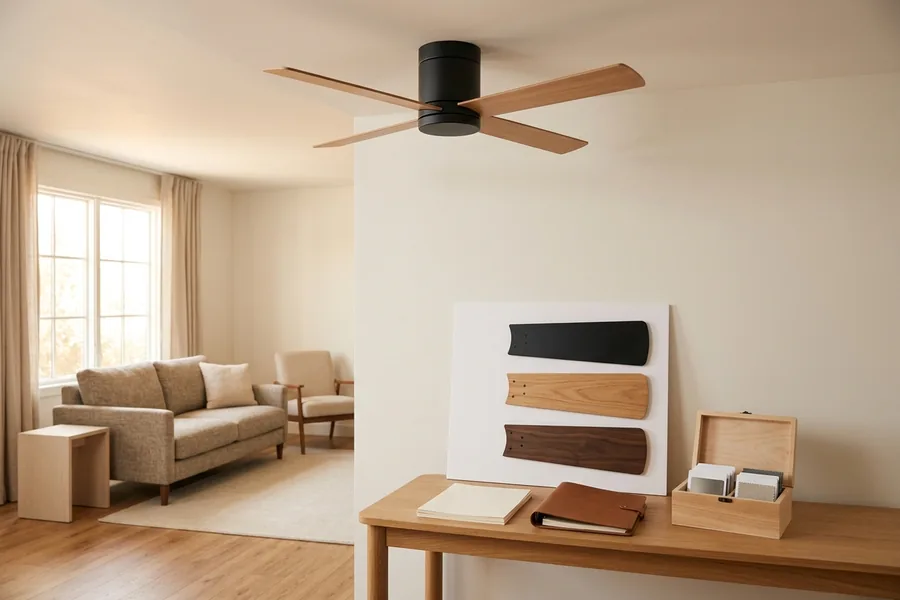 Ceiling fan blade material affecting airflow efficiency and comfort