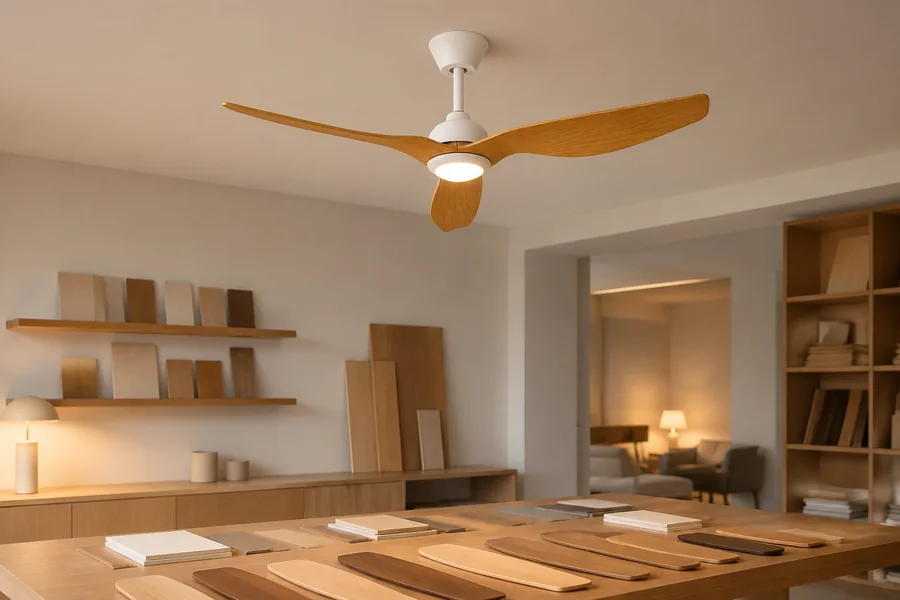 Blade material shape and finish options for custom ceiling fans