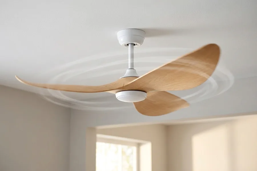 Ceiling fan blade pitch and blade shape affecting air movement
