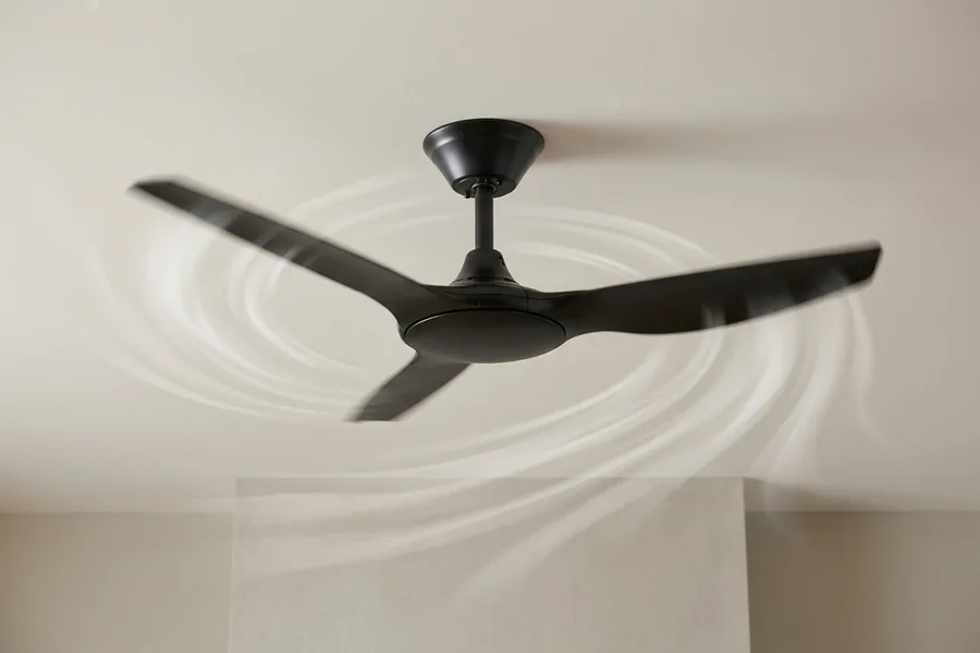 Ceiling fan CFM airflow performance shown through air movement