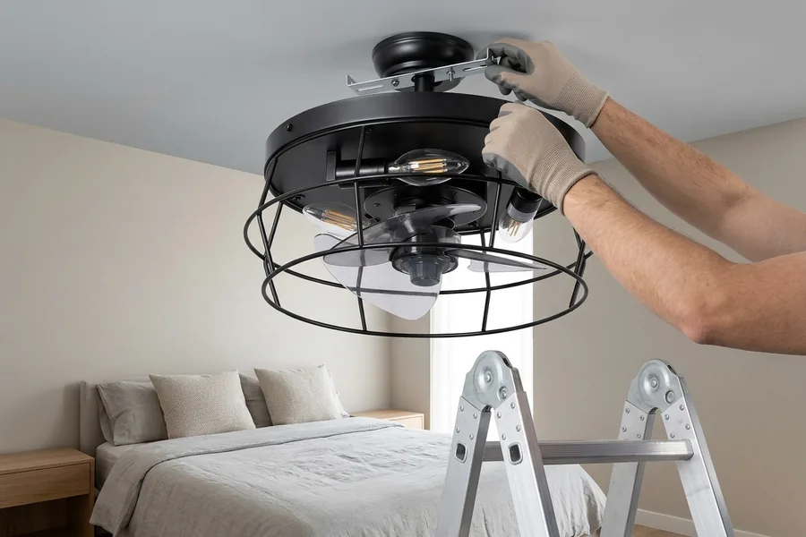 Safe ceiling fan installation in a master bedroom ceiling