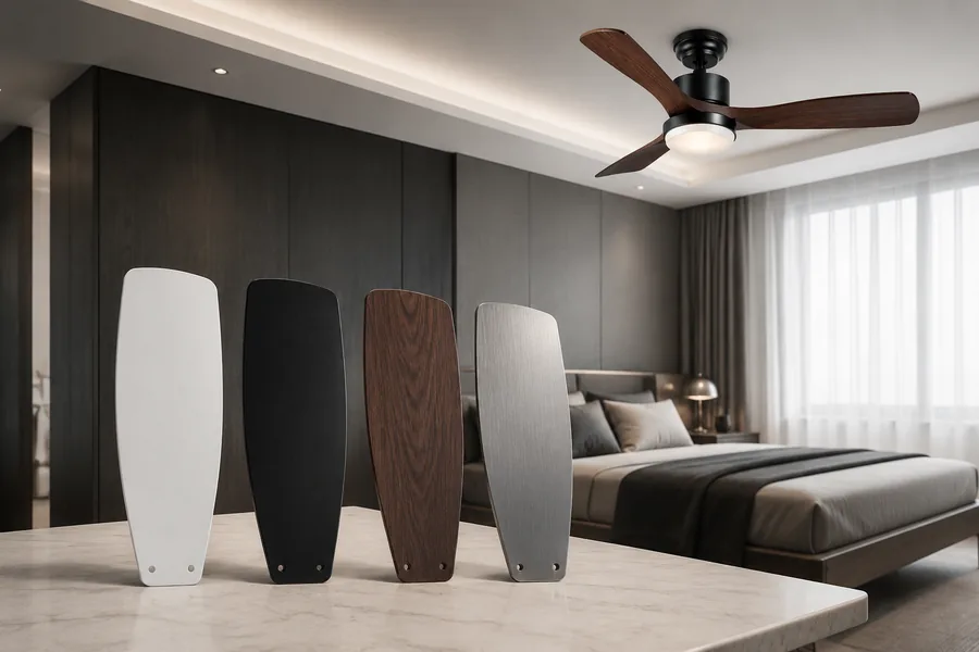 Bedroom ceiling fan materials and finishes for interior design compatibility