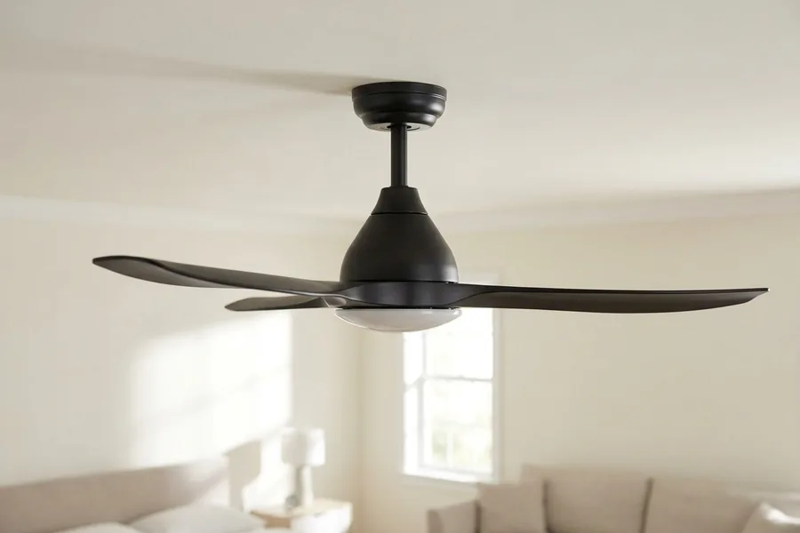 Ceiling fan blade pitch and motor shape affecting airflow
