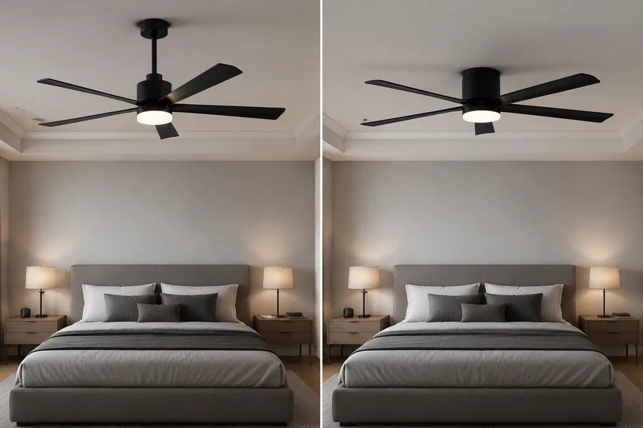 Ceiling fan mounting type selected for different bedroom ceiling heights