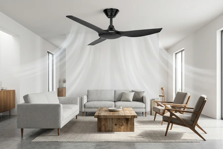 Ceiling fan size and CFM airflow compared in a modern living room