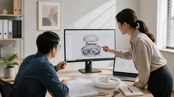 Engineering team providing technical support for ceiling fan with LED light design and product customization consultation