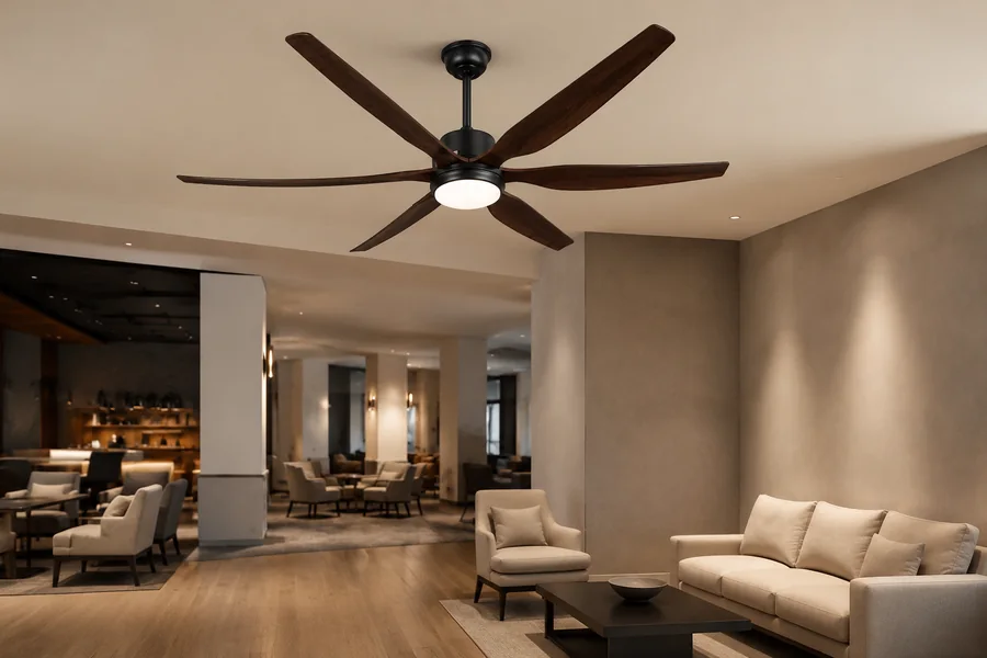 Residential and commercial ceiling fan light comparison in two different spaces