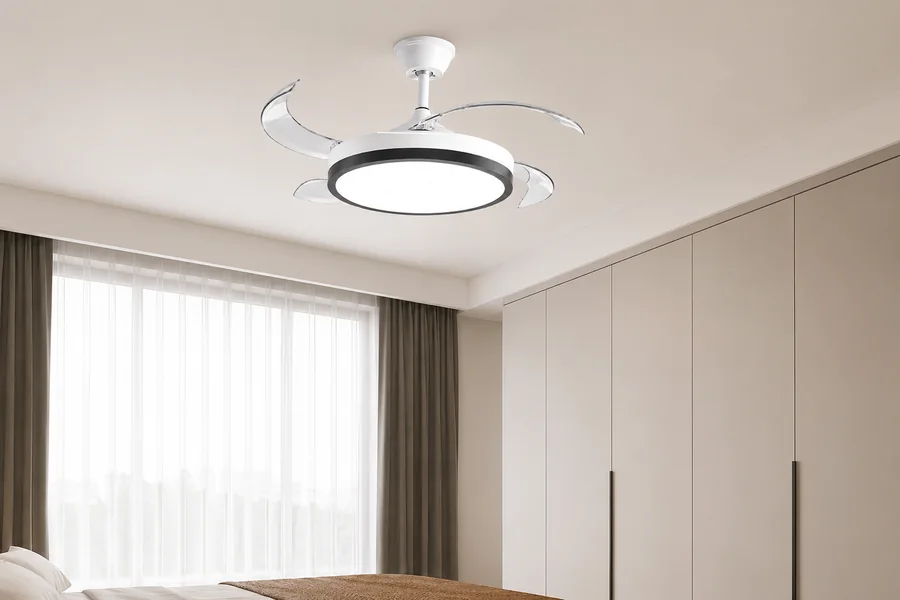 Ceiling fan mounting clearance check near a beam and furniture