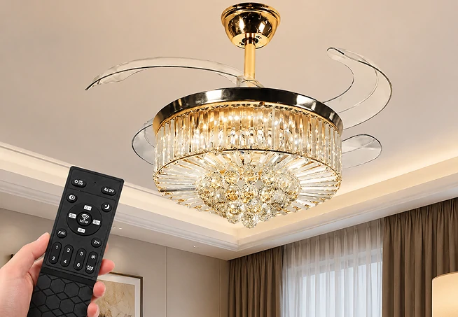 Crystal chandelier ceiling fan with remote control for convenient lighting and airflow adjustment