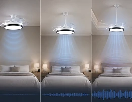 energy efficient dc motor ceiling fan installed in modern bedroom demonstrating quiet operation and smart export ready design NE-RICF03 model for global wholesale supply