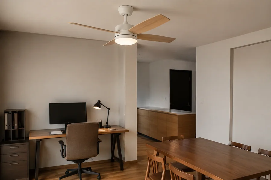 Stable ceiling fan mounting for dining rooms and home offices