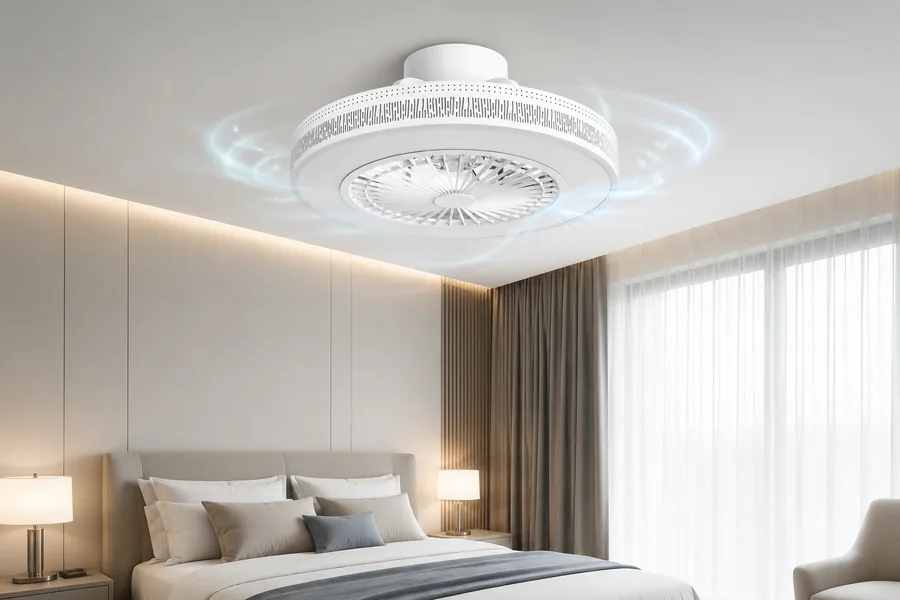 Energy efficient bedroom ceiling fan with high airflow per watt
