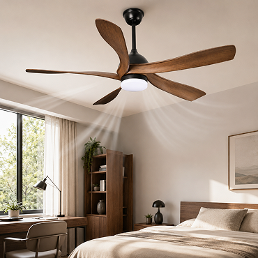 Energy efficient DC motor technology inside a 56-inch walnut ceiling fan for reliable airflow