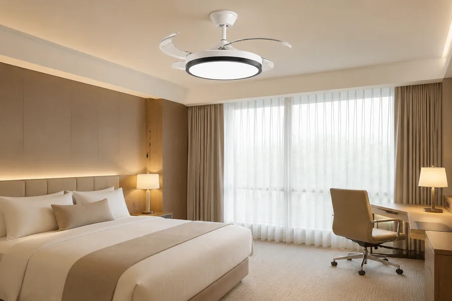 Energy efficient ceiling fan light for hotel rooms