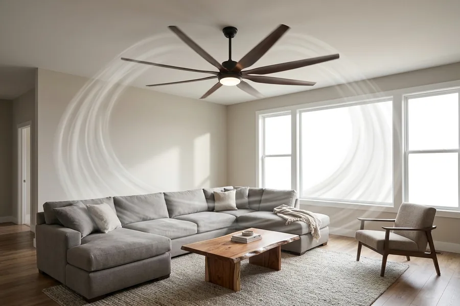 Large ceiling fan blade span creating wider air movement