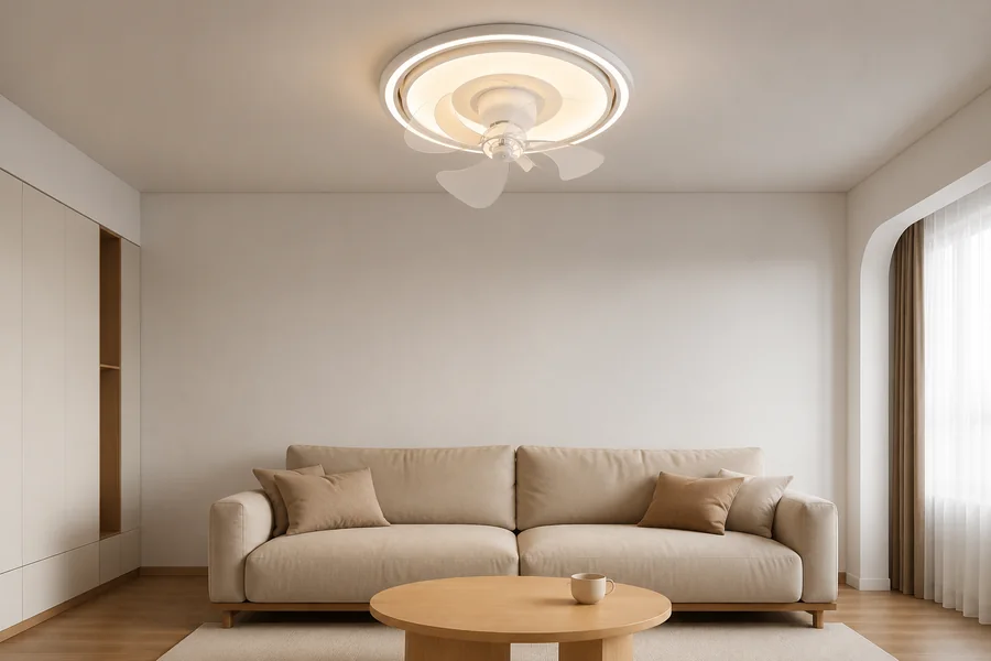 Flush mount ceiling fan with light installed close to a low ceiling