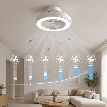 Flush mount ceiling fan with hidden blade design ensuring safe airflow for bedrooms and public indoor environments