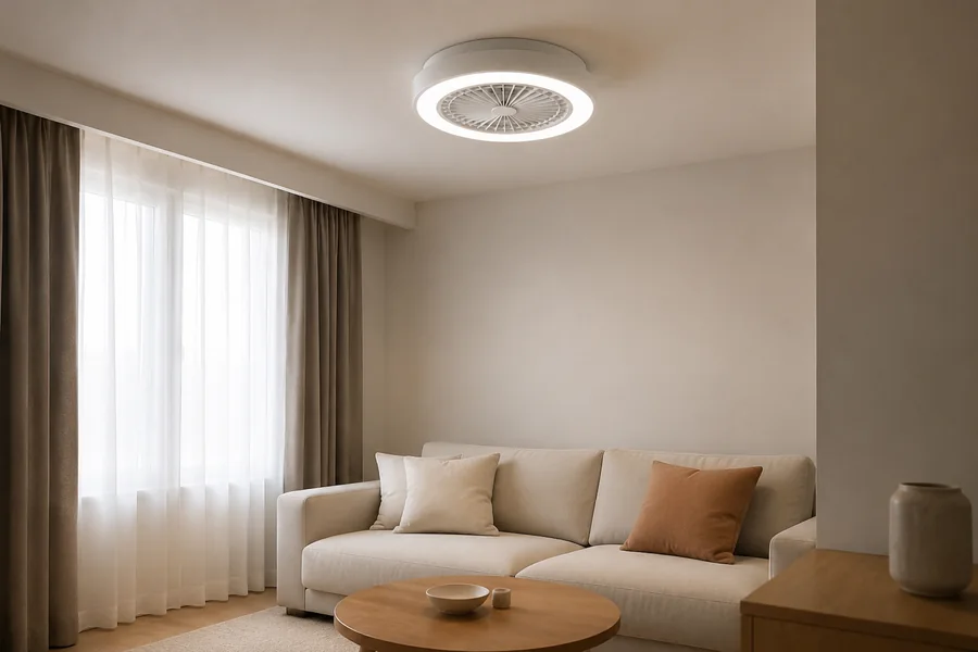 Flush mount ceiling fan with light in a low ceiling living room