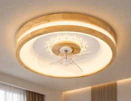 Flush mount ceiling fan NE-RCFB42 installed in a modern low ceiling room with integrated LED lighting