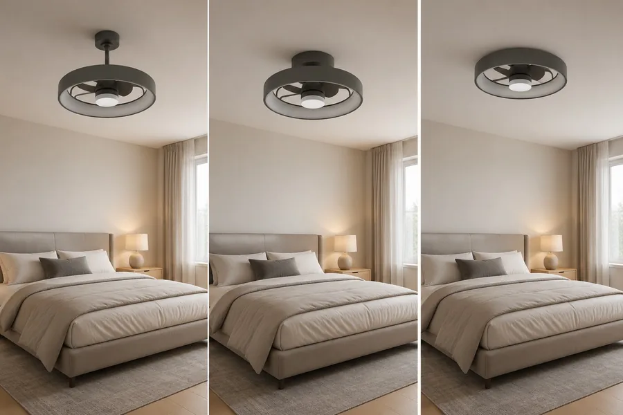 Flush mount low profile and hugger ceiling fans for low ceilings