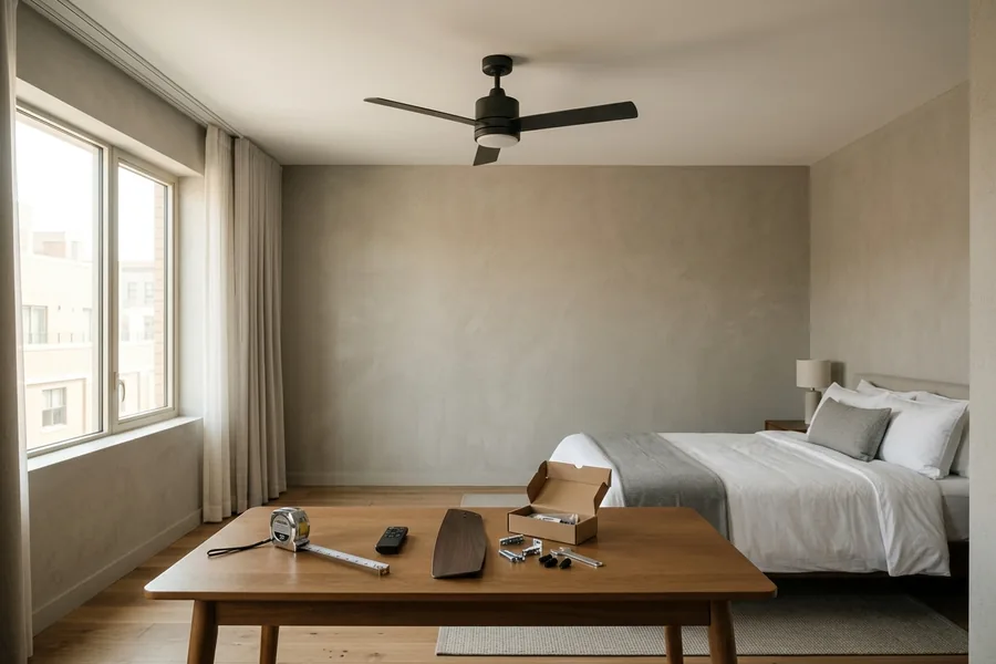Hotel ceiling fan buying checklist with room sample and installation parts