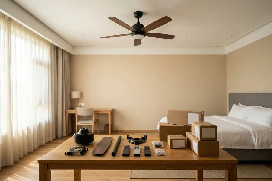 Hotel ceiling fan project solution planning with samples and remote controls