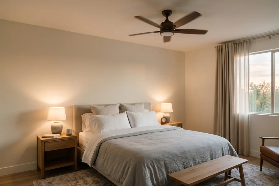 Quiet hotel ceiling fan for guest sleep comfort