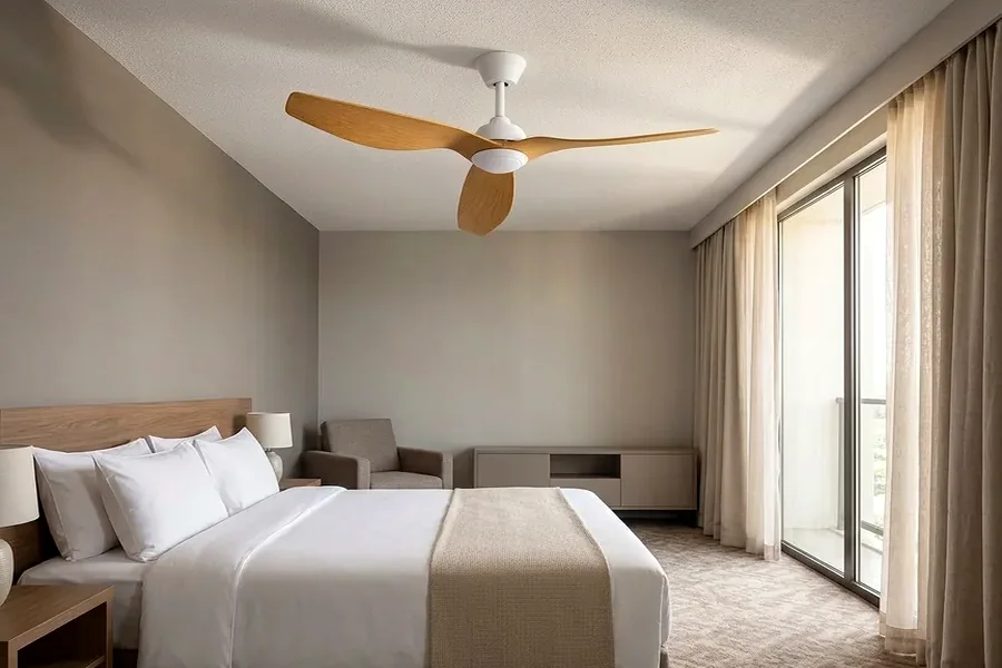 Hotel ceiling fan light selection for guest comfort and project control