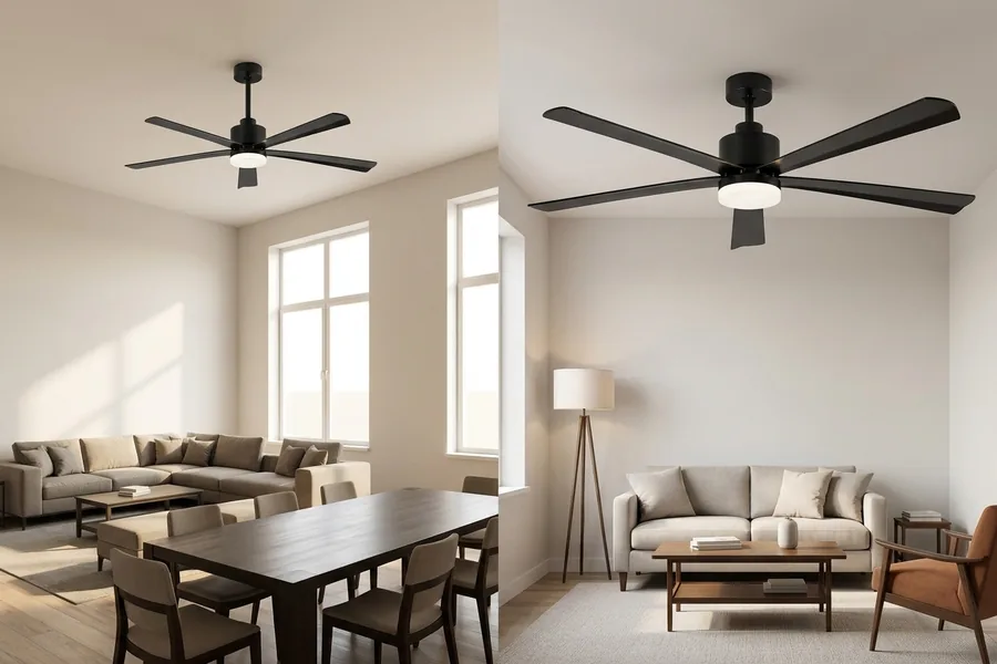 Common large ceiling fan sizing mistakes in big and small rooms