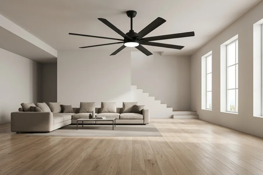 Large room with a 60 inch ceiling fan sized for wide airflow coverage