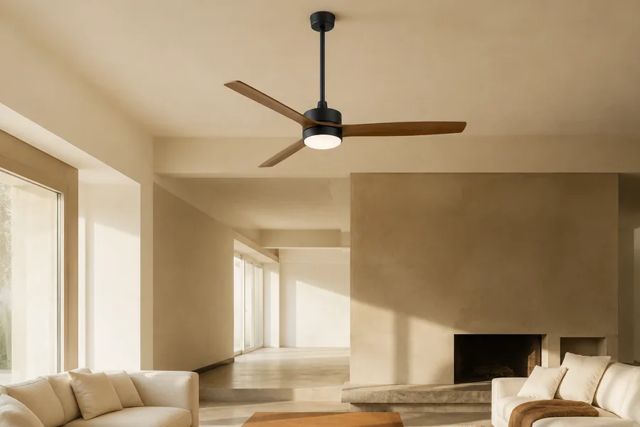 Downrod ceiling fan mounting for a large high ceiling room