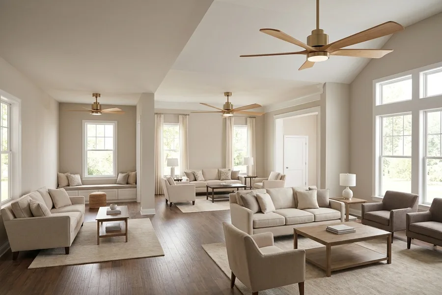 Different living room sizes matched with suitable ceiling fan sizes