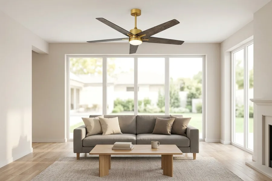 Living room ceiling fan sized for balanced airflow and ceiling height