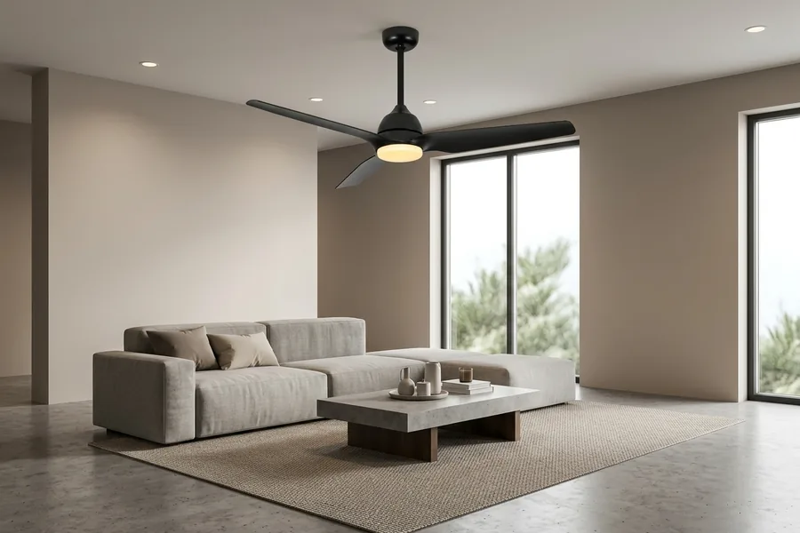 Large ceiling fan sized for a modern living room