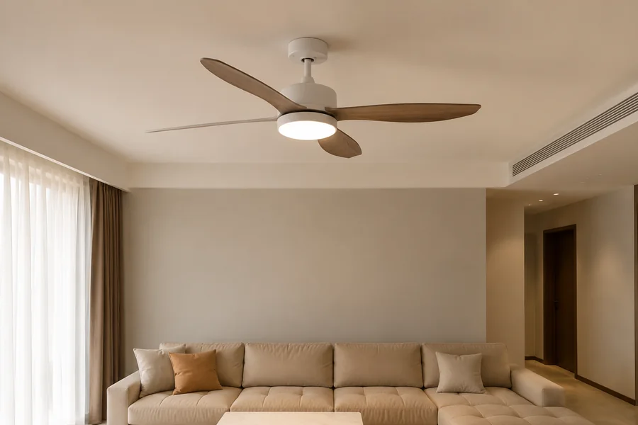 Standard mount ceiling fan for living room airflow and visual balance
