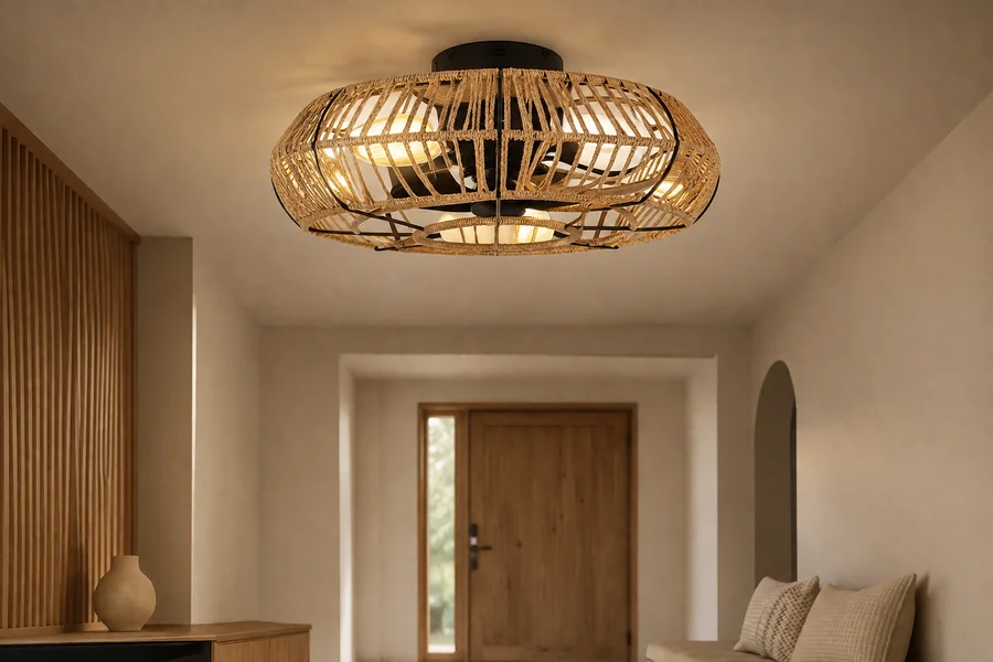 Decorative flush mount fan light style for a low ceiling interior