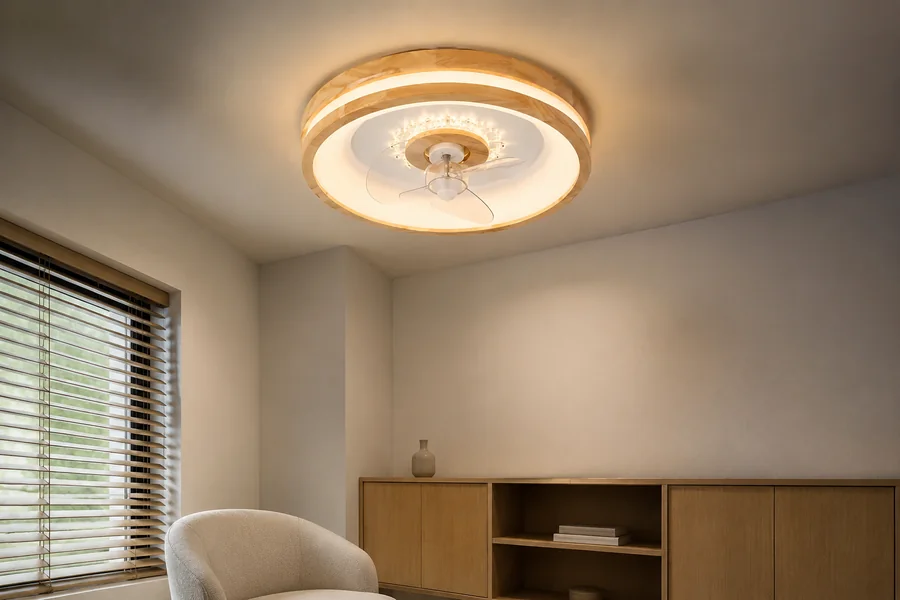 Low profile hugger ceiling fan mount in a compact den
