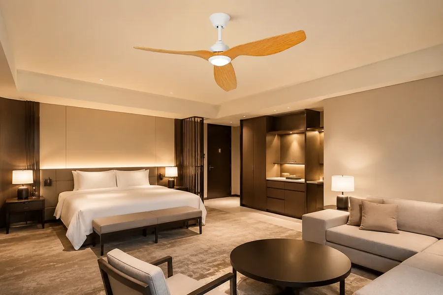 Matching ceiling fan light size to hotel room type