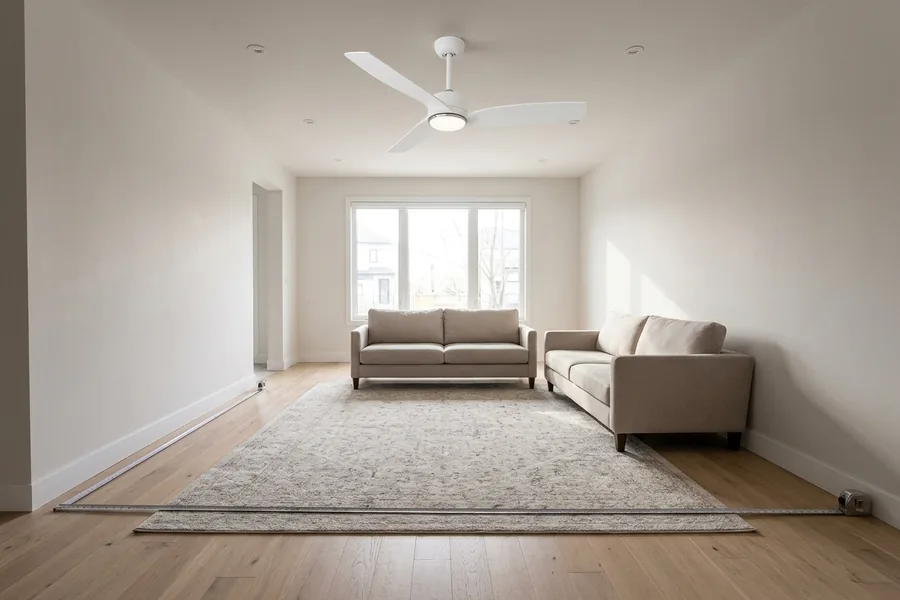 Measuring a living room before choosing the right ceiling fan size